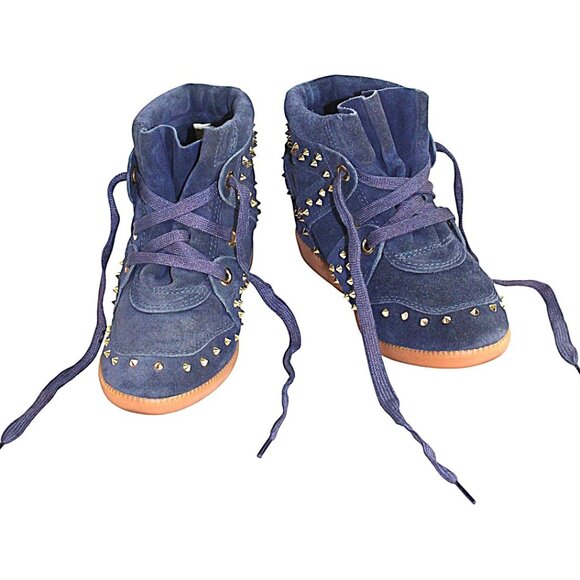 Schutz Sailfish Dark Blue Suede Hidden Wedge Lace-Up Sneaker Size 6 - Picture 6 of 11